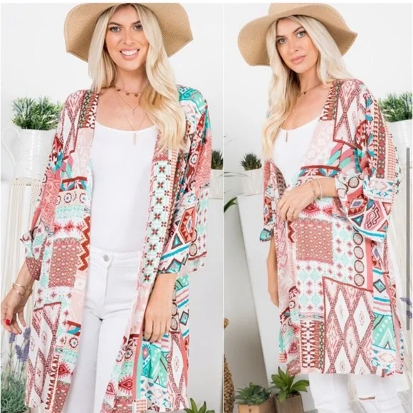 LAST ONE: Boho patch work multicolor women’s boho kimono - Picture 1 of 4